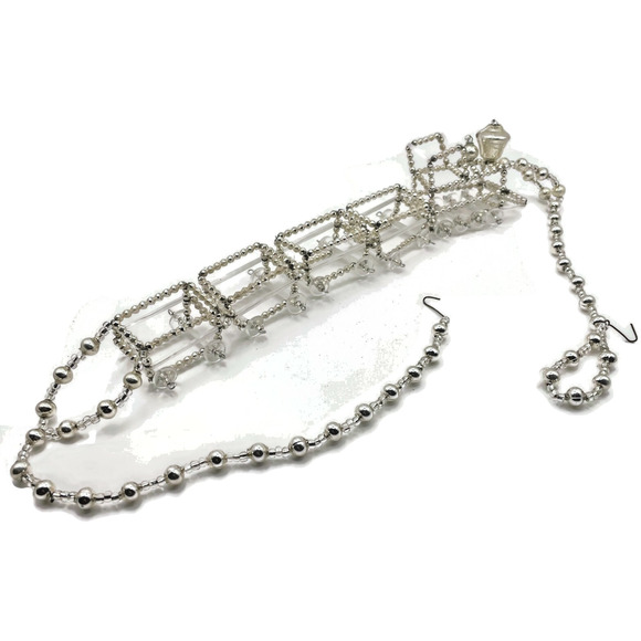 Christopher Radko Locomotive Garland Silver Train Czech Beaded Christmas 92-216 - Picture 1 of 8